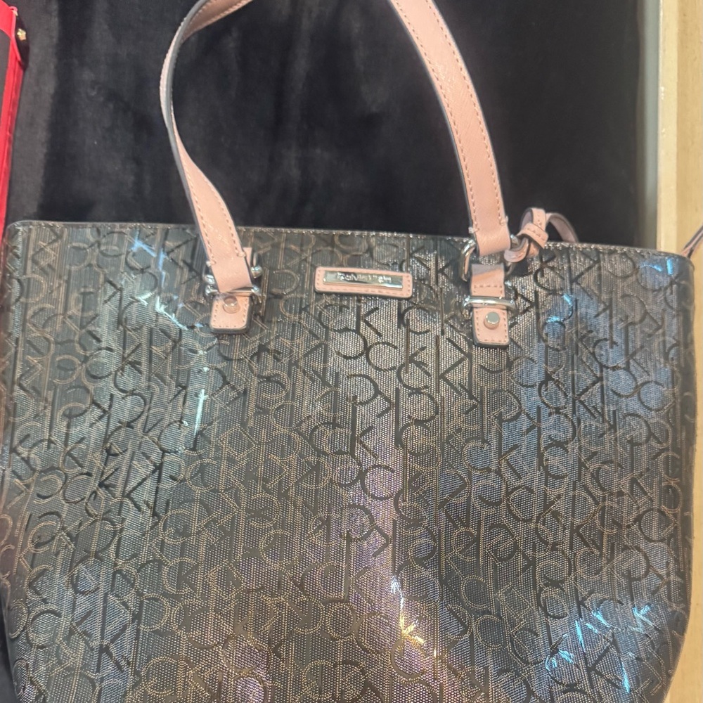 Calvin Klein Signature Tote in Brown and Pink